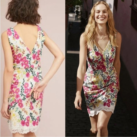 EUC ANTHROPOLOGIE Moulinette SoeursTaylor Floral Lace Dress size 16 - Picture 3 of 12